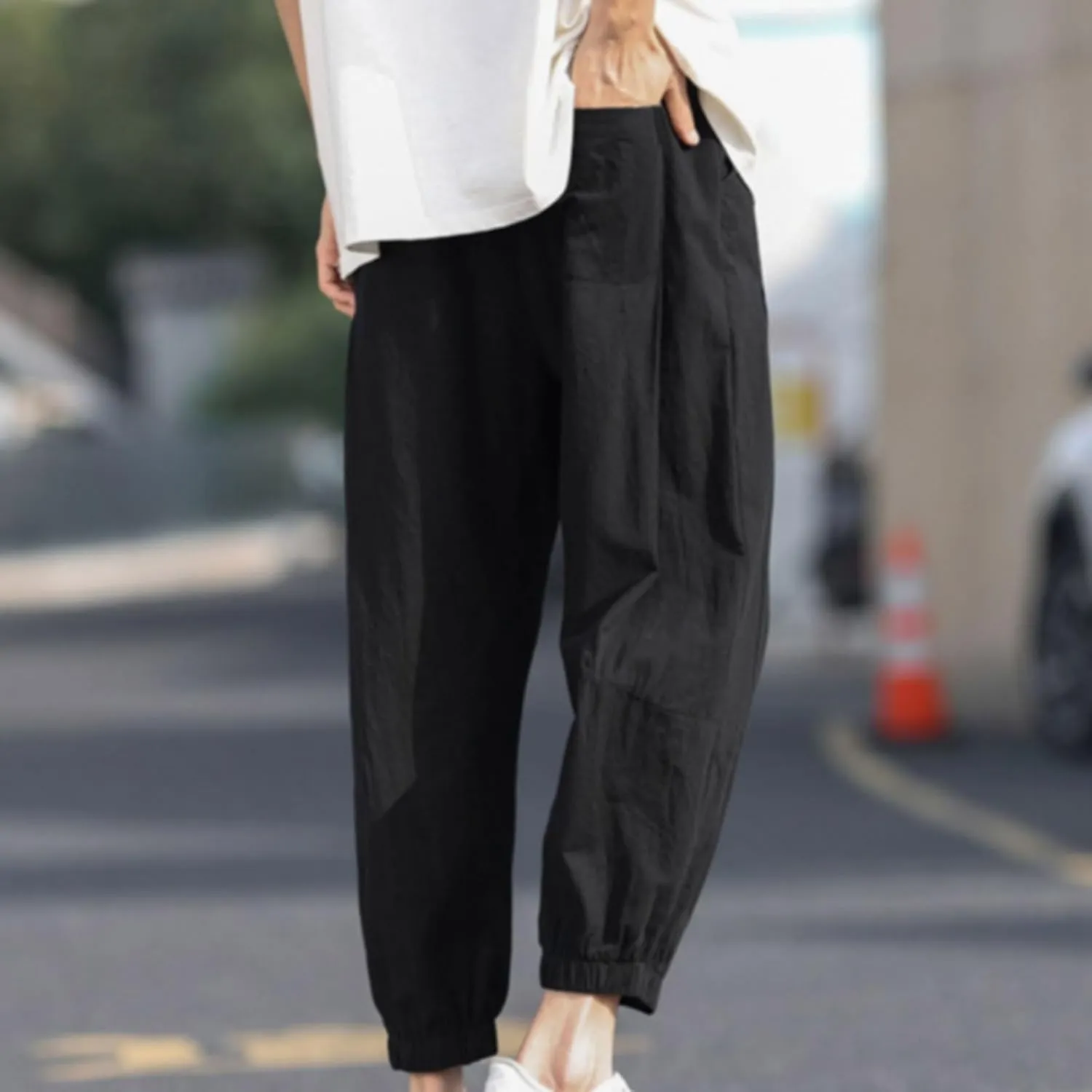 Mens Linen Pants Baggy Jogger Pants Drawstring Ankle Pants Casual Tapered Pants Summer Beach Pants Vacation Pants
