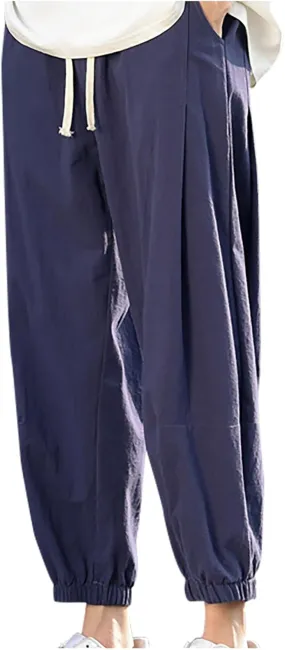 Mens Linen Pants Baggy Jogger Pants Drawstring Ankle Pants Casual Tapered Pants Summer Beach Pants Vacation Pants