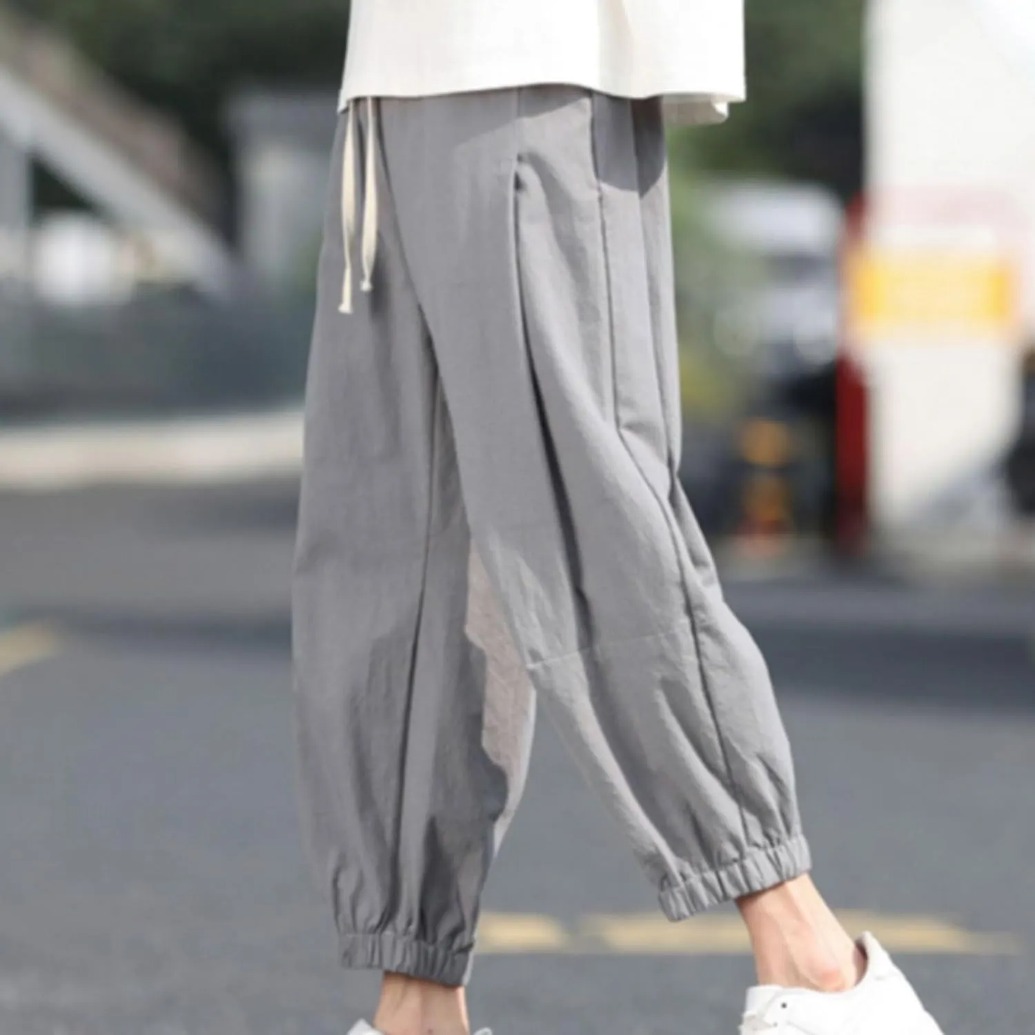 Mens Linen Pants Baggy Jogger Pants Drawstring Ankle Pants Casual Tapered Pants Summer Beach Pants Vacation Pants