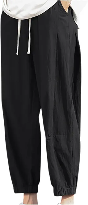 Mens Linen Pants Baggy Jogger Pants Drawstring Ankle Pants Casual Tapered Pants Summer Beach Pants Vacation Pants