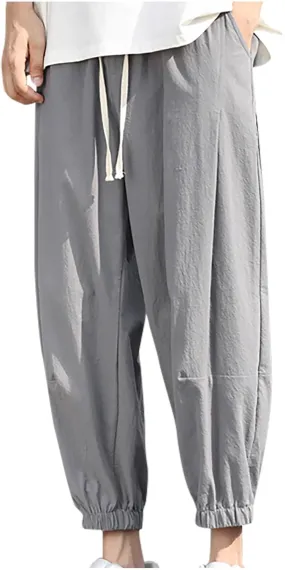 Mens Linen Pants Baggy Jogger Pants Drawstring Ankle Pants Casual Tapered Pants Summer Beach Pants Vacation Pants