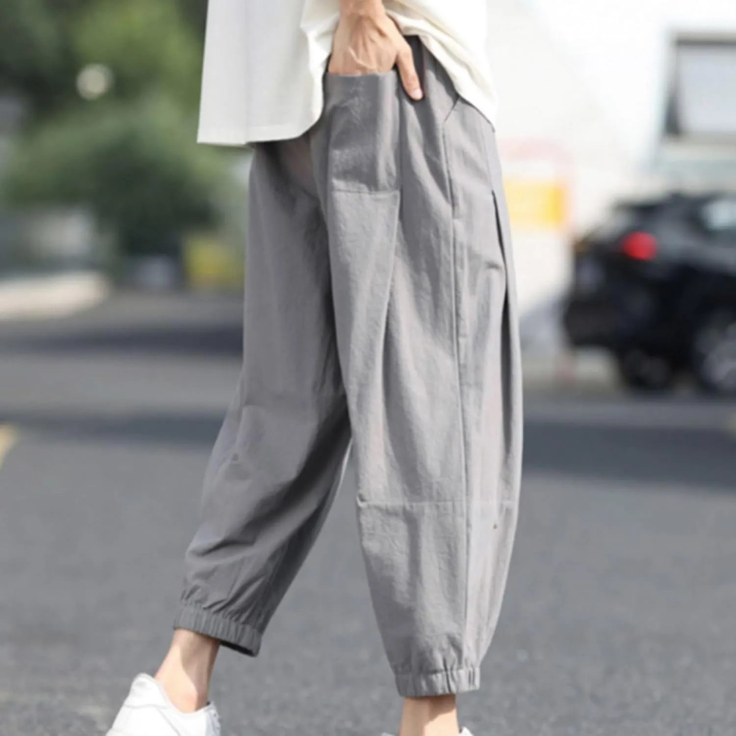 Mens Linen Pants Baggy Jogger Pants Drawstring Ankle Pants Casual Tapered Pants Summer Beach Pants Vacation Pants