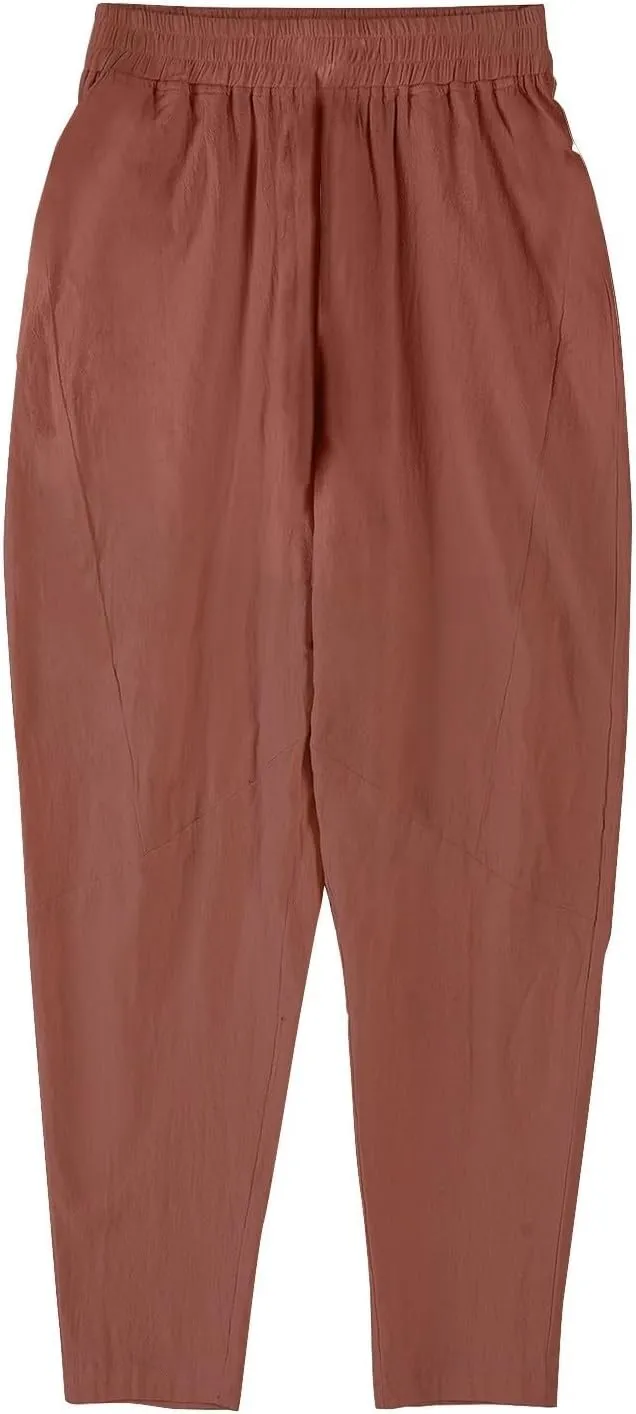 Mens Linen Pants Casual Loose Fit Drawstring Wide Leg Pants with Pockets Summer Lightweight Beach Trousers