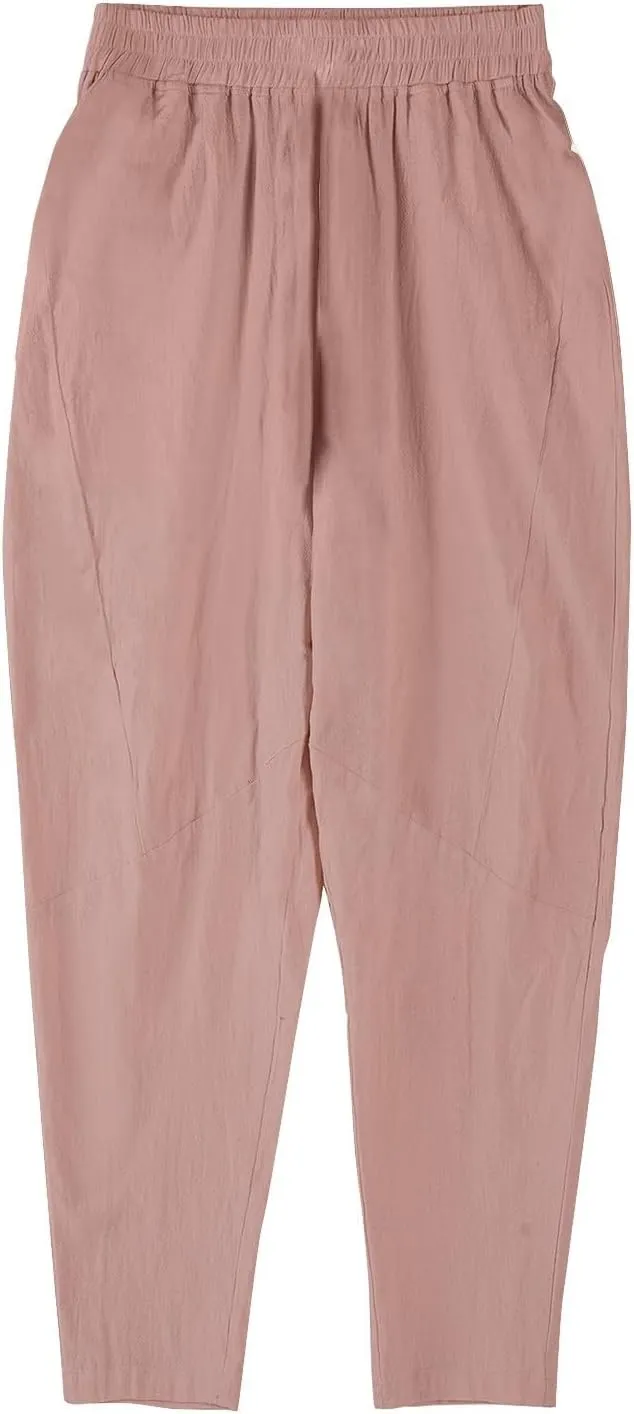 Mens Linen Pants Casual Loose Fit Drawstring Wide Leg Pants with Pockets Summer Lightweight Beach Trousers