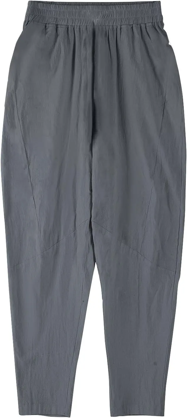 Mens Linen Pants Casual Loose Fit Drawstring Wide Leg Pants with Pockets Summer Lightweight Beach Trousers