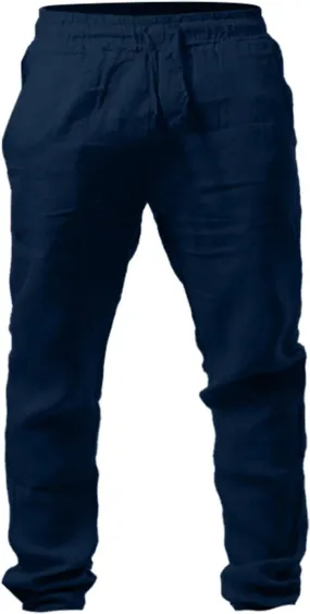 Mens Linen Pants Casual Slim Fit Drawstring Pants Elastic Waist Lightweight Lounge Pants Trendy Casual Trousers