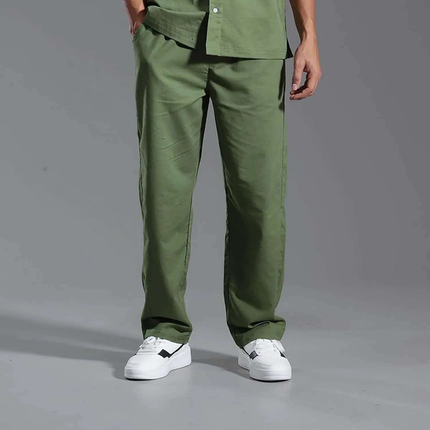 Mens Linen Pants Casual Straight Leg Pants Loose Summer Trousers Lightweight Lounge Pants Slim Fit Dress Pants
