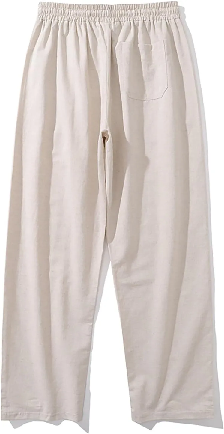 Mens Linen Pants Casual Straight Leg Pants Loose Summer Trousers Lightweight Lounge Pants Slim Fit Dress Pants