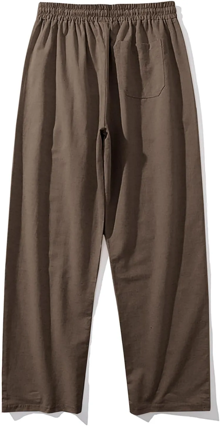 Mens Linen Pants Casual Straight Leg Pants Loose Summer Trousers Lightweight Lounge Pants Slim Fit Dress Pants