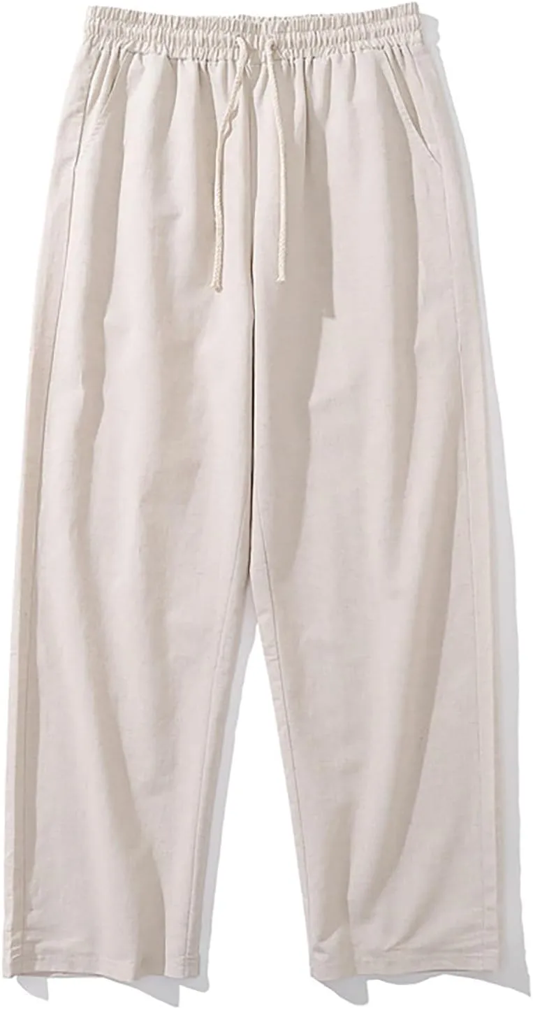 Mens Linen Pants Casual Straight Leg Pants Loose Summer Trousers Lightweight Lounge Pants Slim Fit Dress Pants