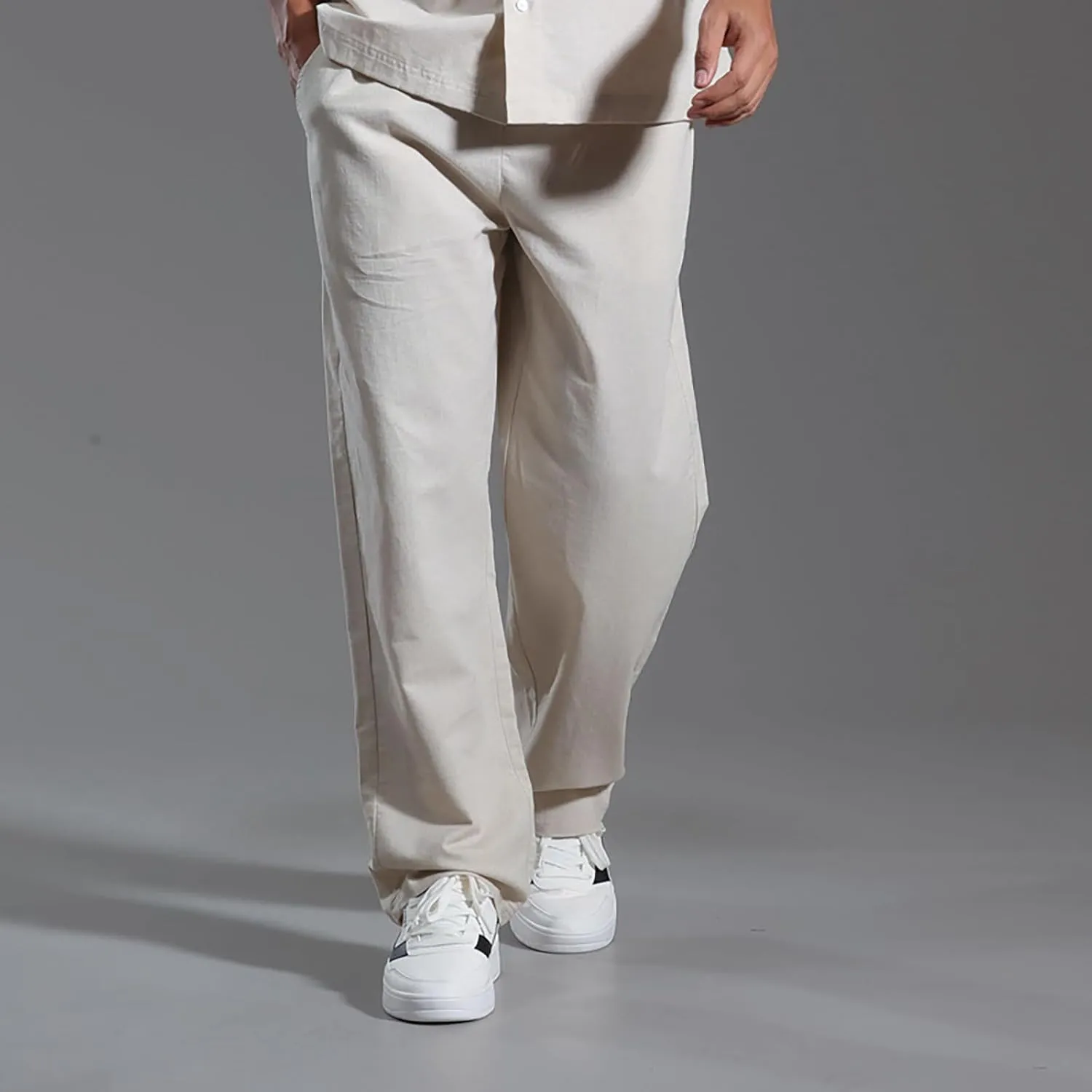 Mens Linen Pants Casual Straight Leg Pants Loose Summer Trousers Lightweight Lounge Pants Slim Fit Dress Pants