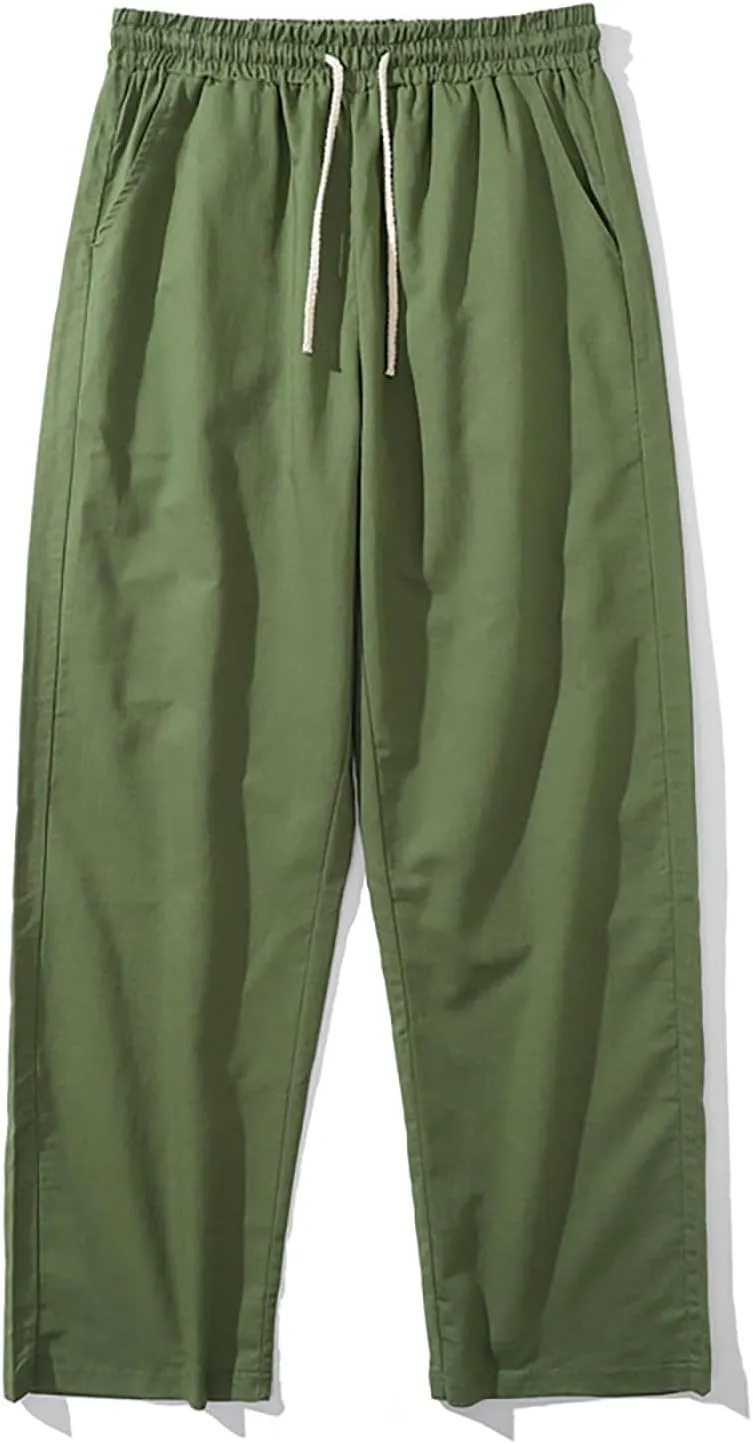 Mens Linen Pants Casual Straight Leg Pants Loose Summer Trousers Lightweight Lounge Pants Slim Fit Dress Pants