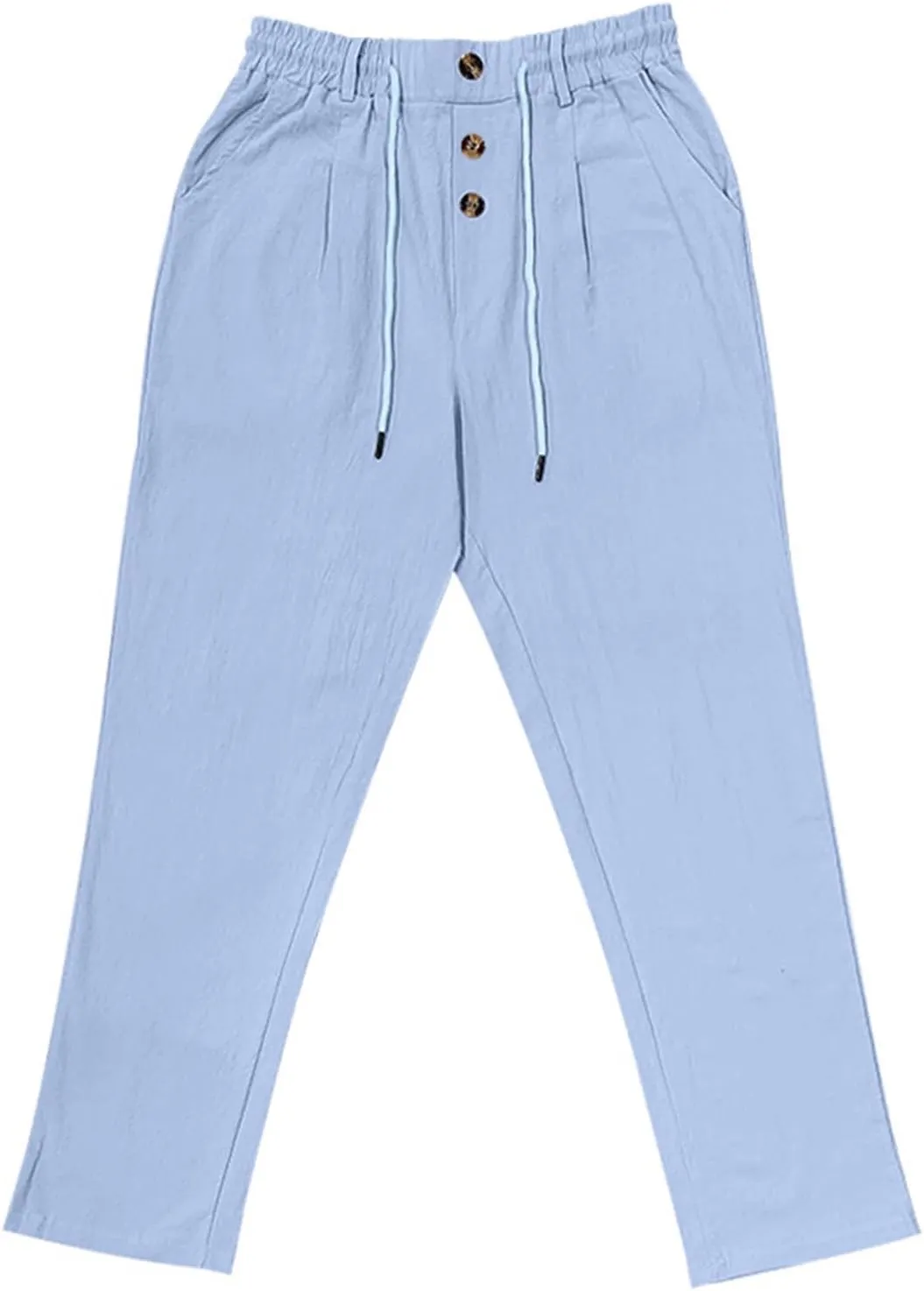 Mens Linen Pants Elastic Waist Drawstring Lightweight Pant Loose Fit Summer Beach Yoga Trousers Casual Pants