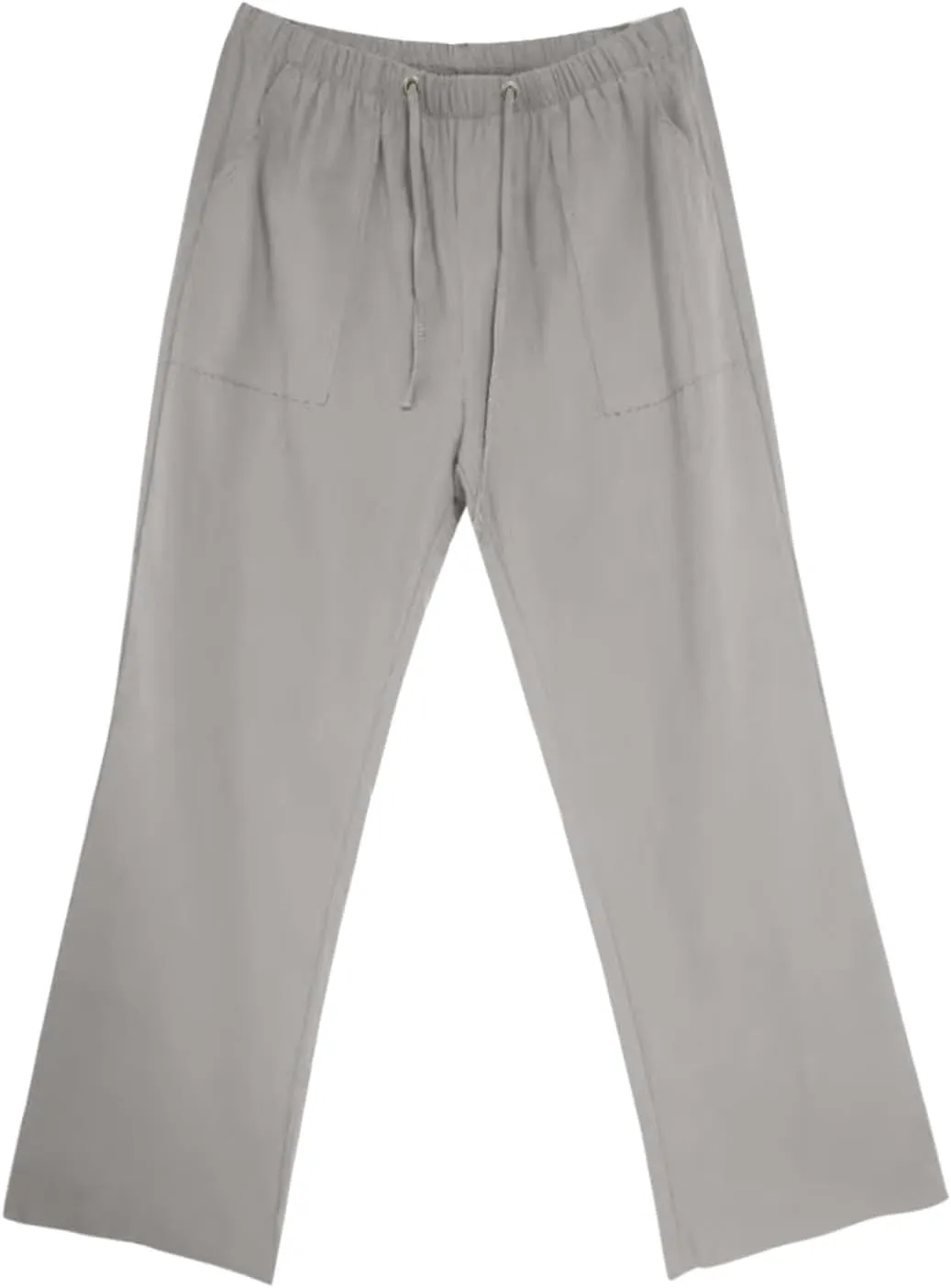 Mens Linen Pants Oversized Loose Stretchy Drawstring Waist Straight Legs Trouser Lightweight Casual Beach Pant Pocket