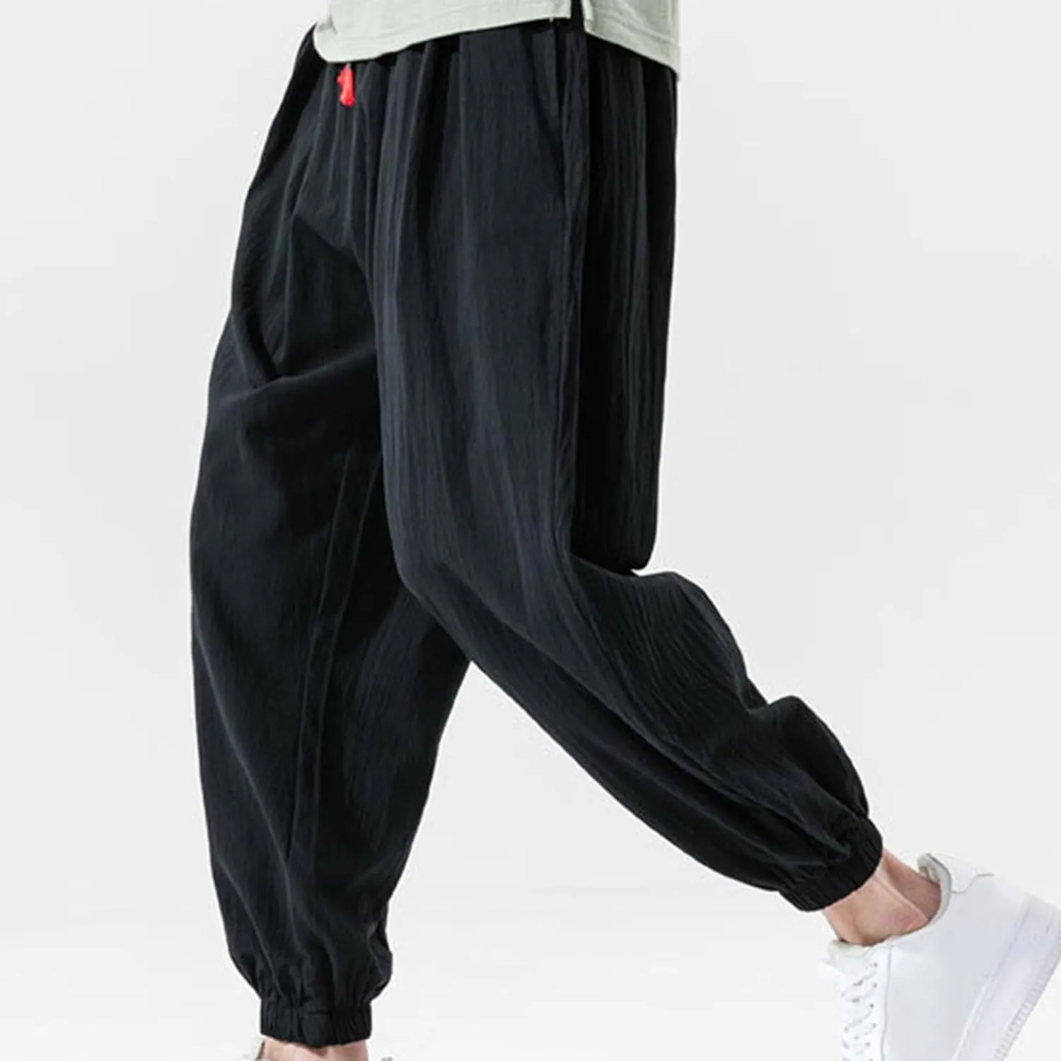 Men's Linen Pants Tapered Drawstring Pants Summer Baggy Joggers Lightweight Lounge Pants Big and Tall Trousers
