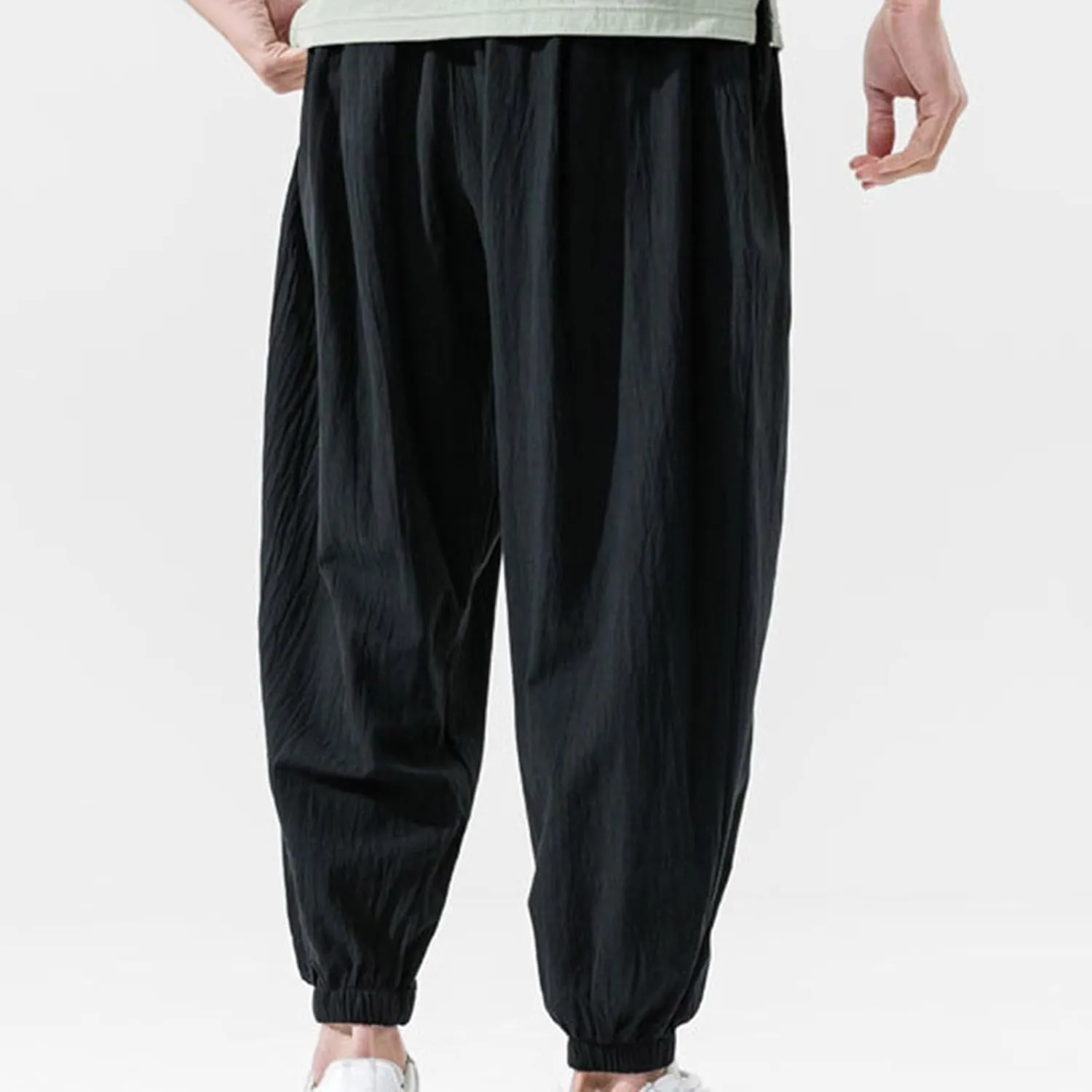 Men's Linen Pants Tapered Drawstring Pants Summer Baggy Joggers Lightweight Lounge Pants Big and Tall Trousers