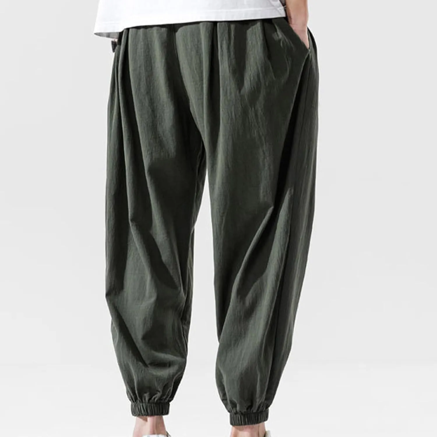 Men's Linen Pants Tapered Drawstring Pants Summer Baggy Joggers Lightweight Lounge Pants Big and Tall Trousers