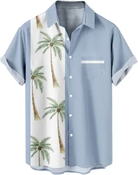 Mens Linen Shirt Mens Short Sleeve Button Down Shirts Collared Summer Beach T-Shirts Vacation Tops