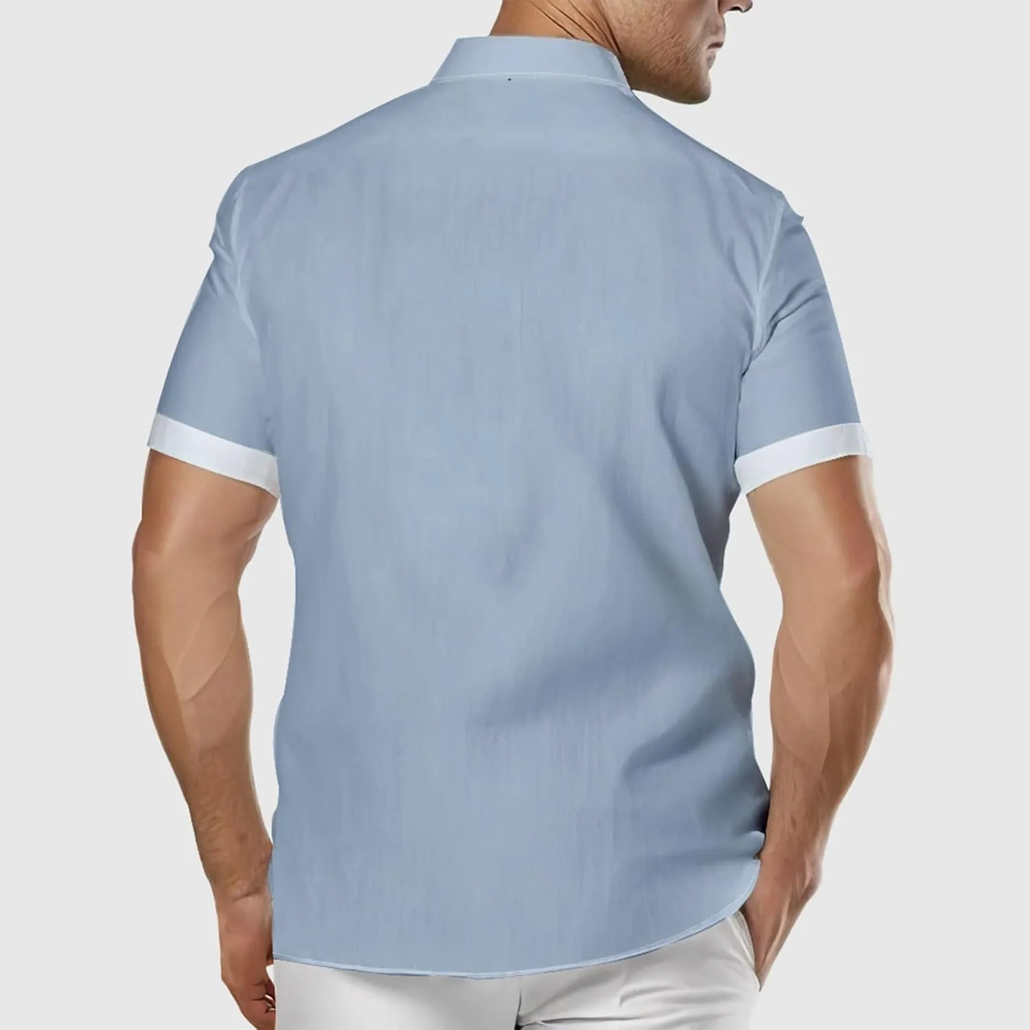 Mens Linen Shirt Mens Short Sleeve Button Down Shirts Collared Summer Beach T-Shirts Vacation Tops