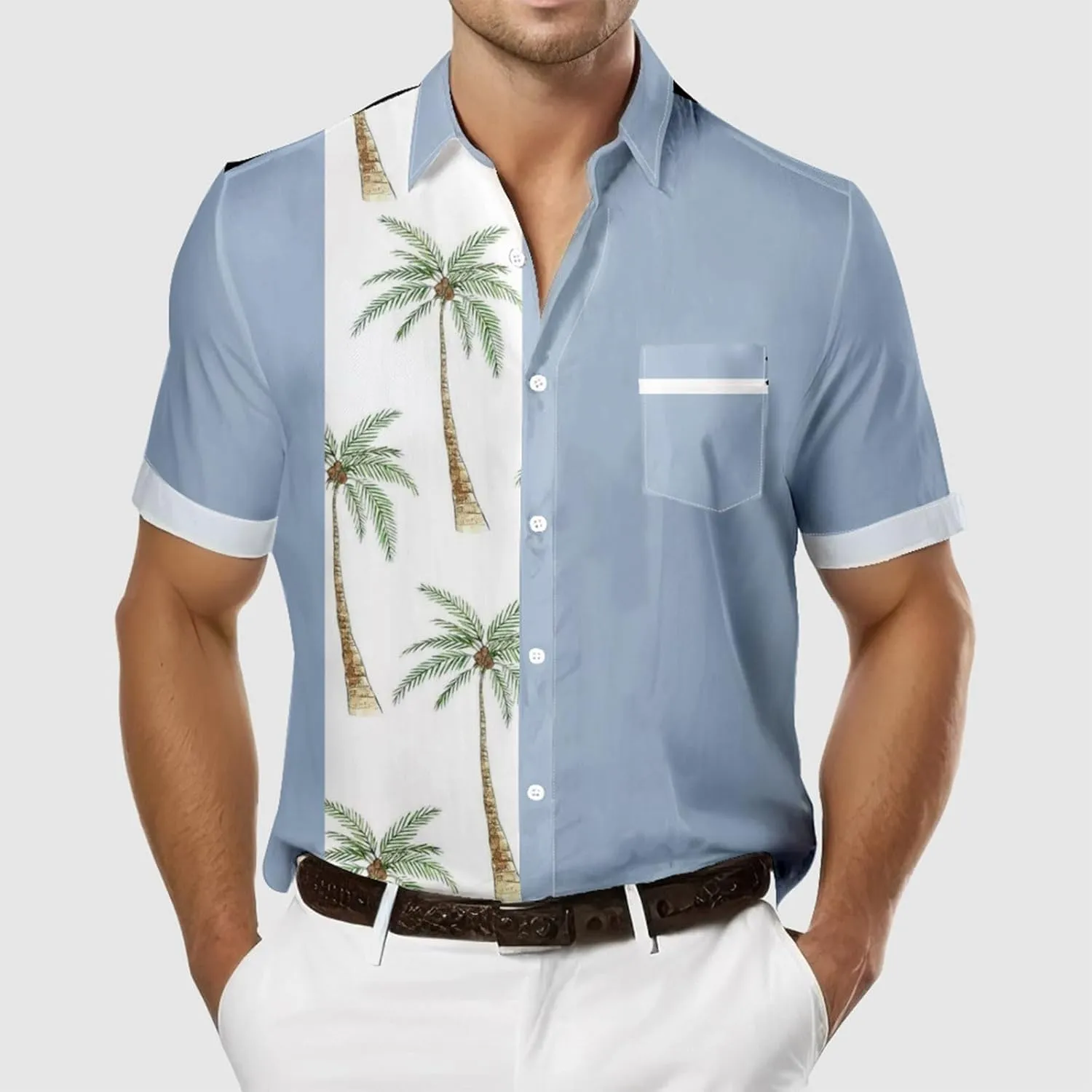 Mens Linen Shirt Mens Short Sleeve Button Down Shirts Collared Summer Beach T-Shirts Vacation Tops