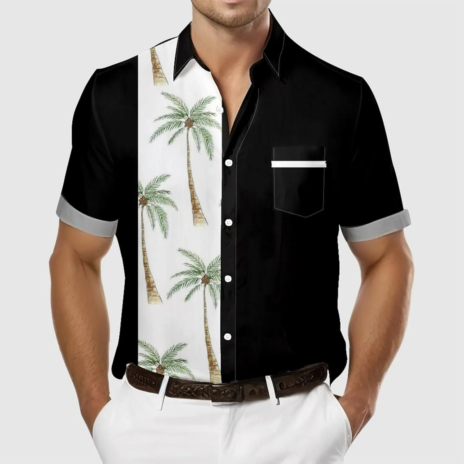 Mens Linen Shirt Mens Short Sleeve Button Down Shirts Collared Summer Beach T-Shirts Vacation Tops