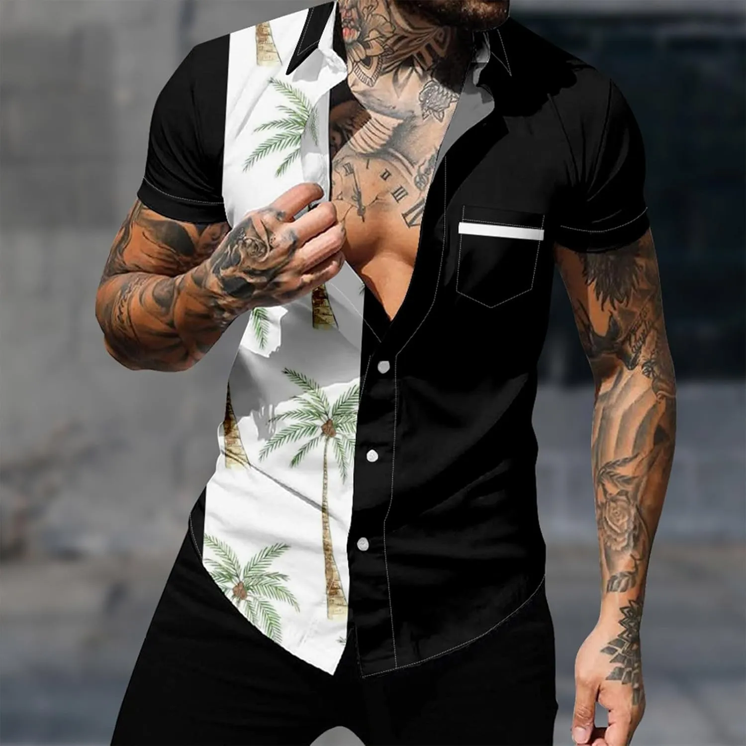 Mens Linen Shirt Mens Short Sleeve Button Down Shirts Collared Summer Beach T-Shirts Vacation Tops