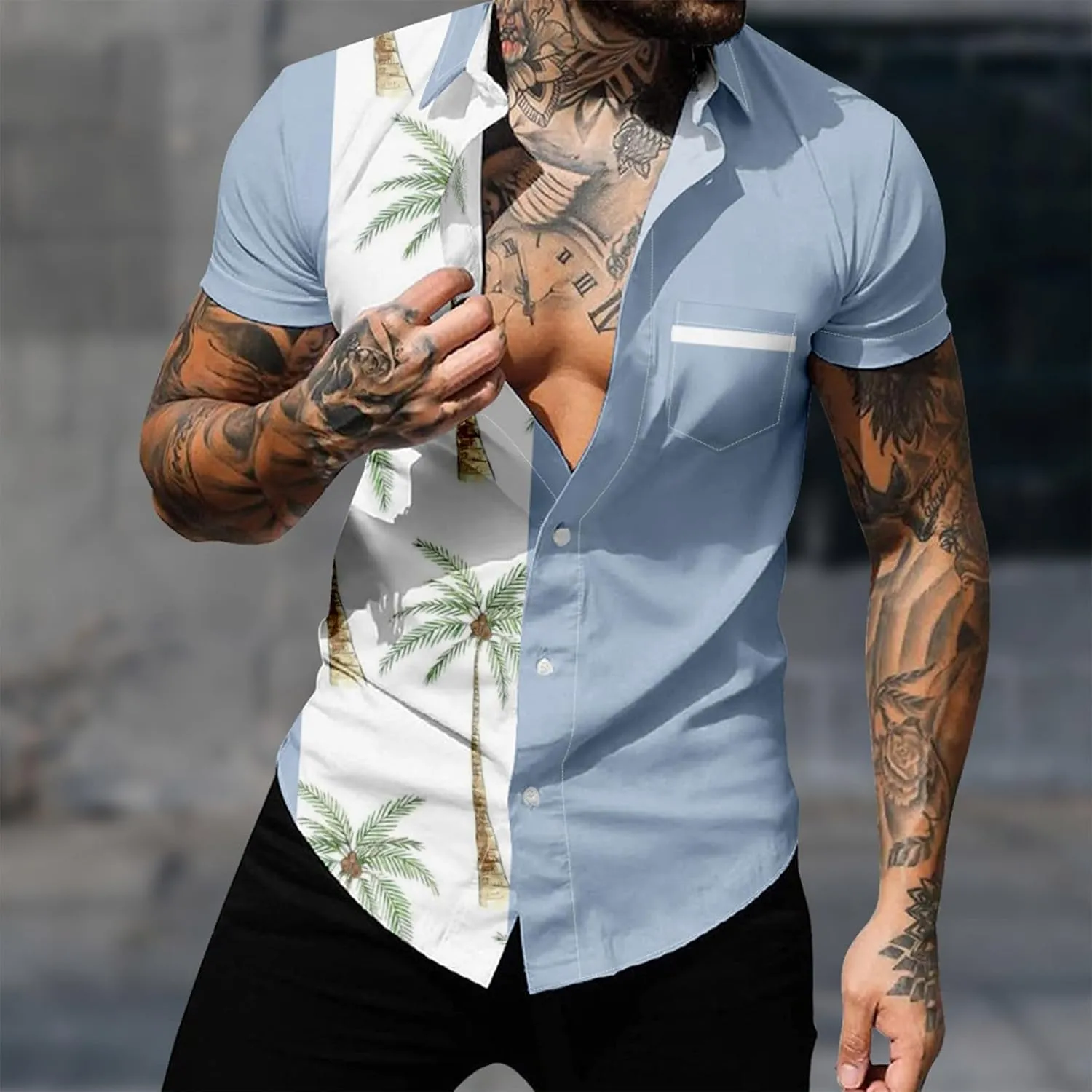 Mens Linen Shirt Mens Short Sleeve Button Down Shirts Collared Summer Beach T-Shirts Vacation Tops