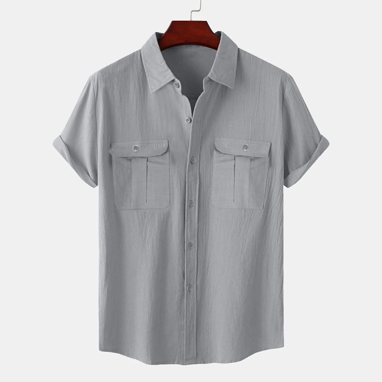 Mens Linen Shirts Short Sleeve Button Down Casual Fishing Shirt Business Dress Clothing Cuban Camp Shirts Summer Tops