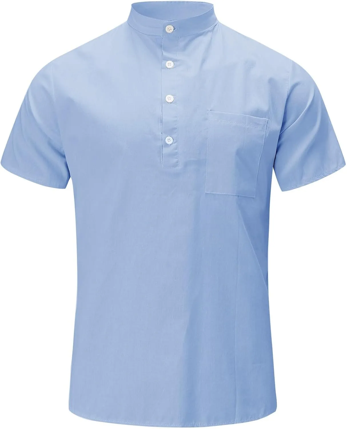 Men's Linen Shirts V Neck Button Short Sleeve Henley Shirt Vintage Wash Cotton Lightweight Loose Summer Beach Tees