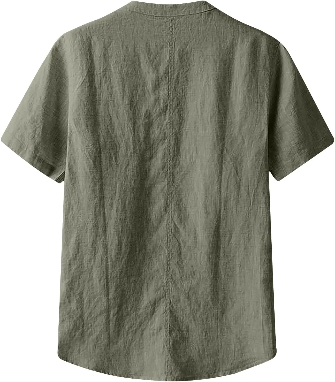 Mens Loose Cotton Linen T-Shirts Casual Solid Button Round Neck Henley Tops Summer Lightweight Short Sleeve Tees