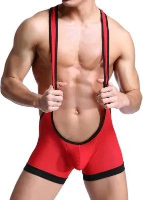 Mens One Piece Cutout Bodysuit with Boxer Briefs Wrestling Singlet Jumpsuit Sexy Stretch Breathable Lingerie Clubwear