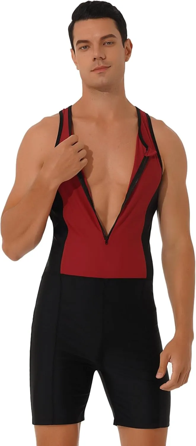 Mens One Piece Rash Guard Swimsuit Surfing UPF 50  Sun Protection Bathing Suits
