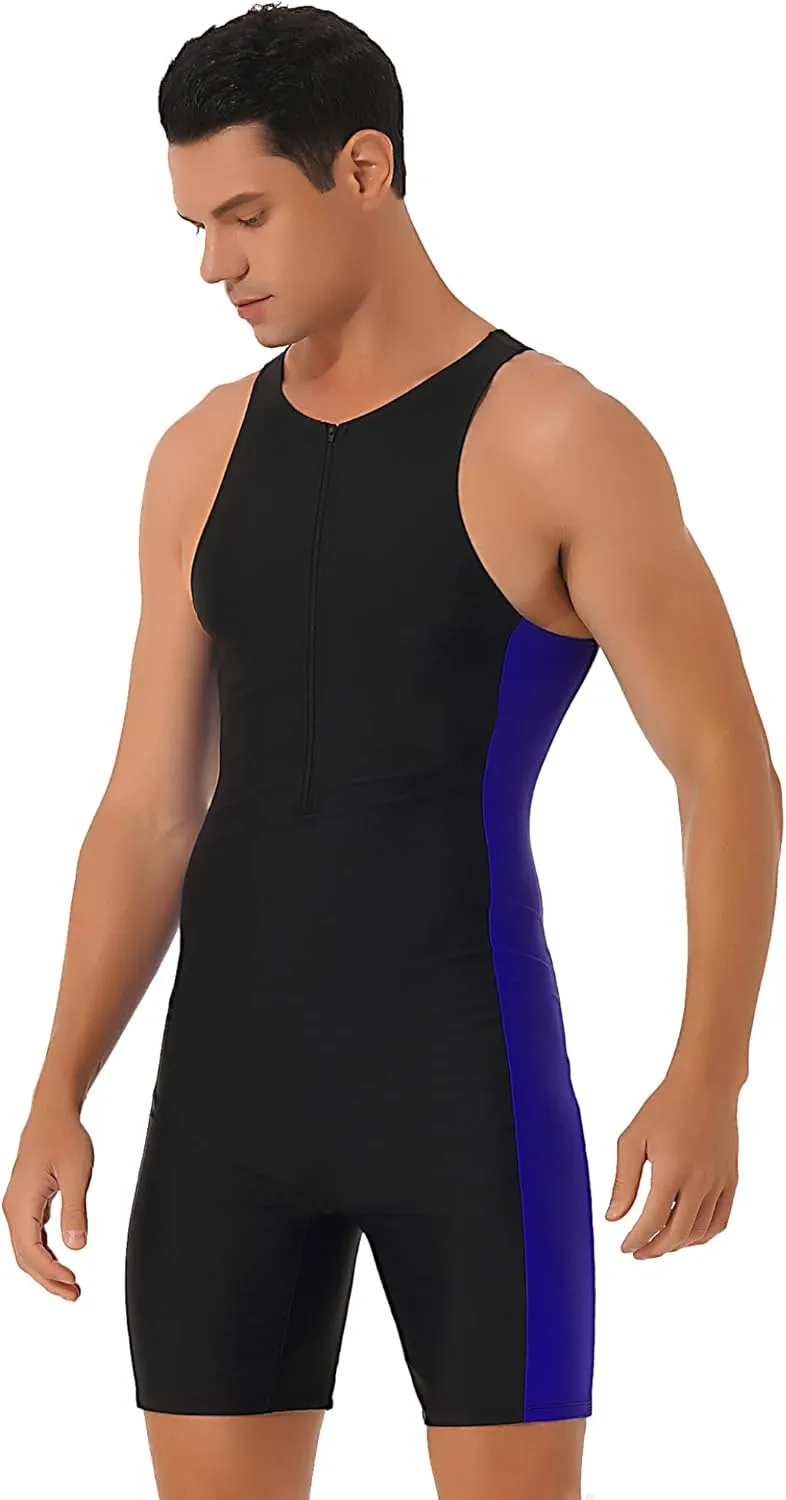 Mens One Piece Rash Guard Swimsuit Surfing UPF 50  Sun Protection Bathing Suits