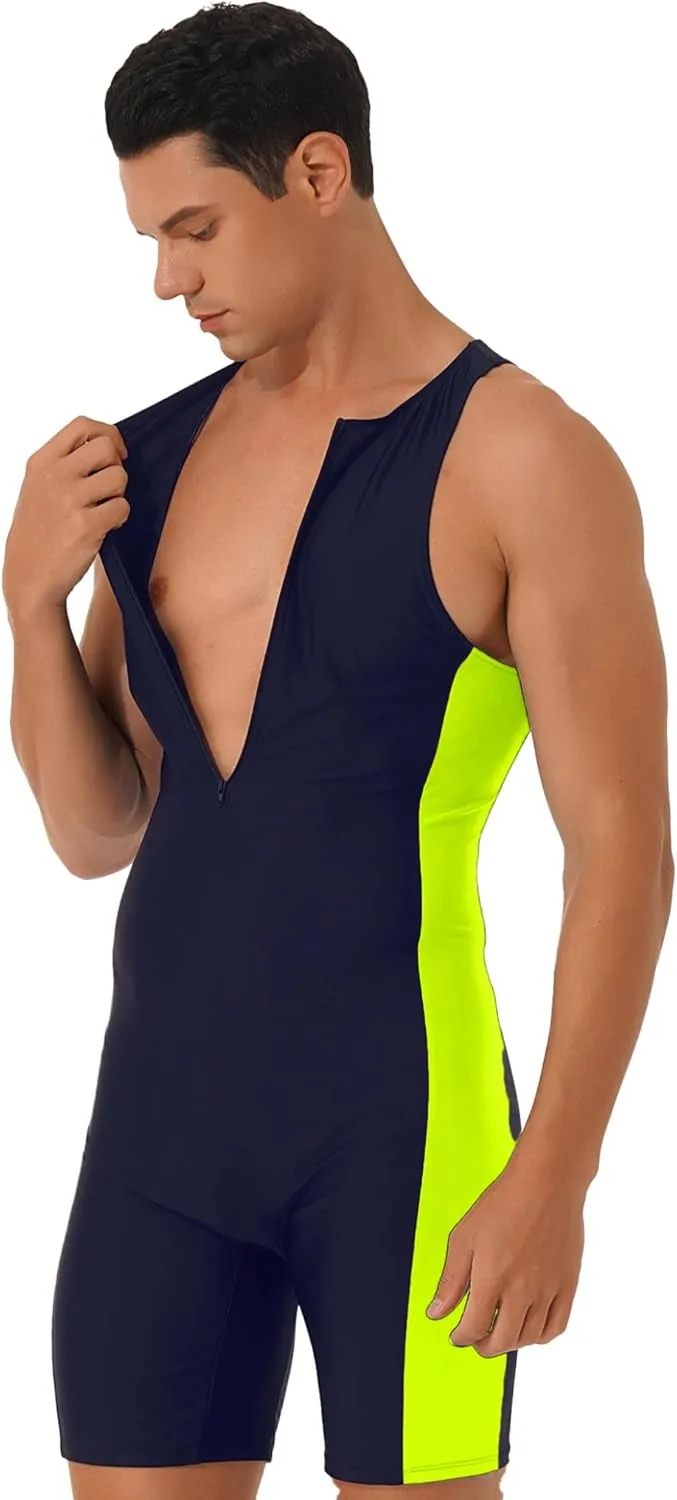 Mens One Piece Rash Guard Swimsuit Surfing UPF 50  Sun Protection Bathing Suits