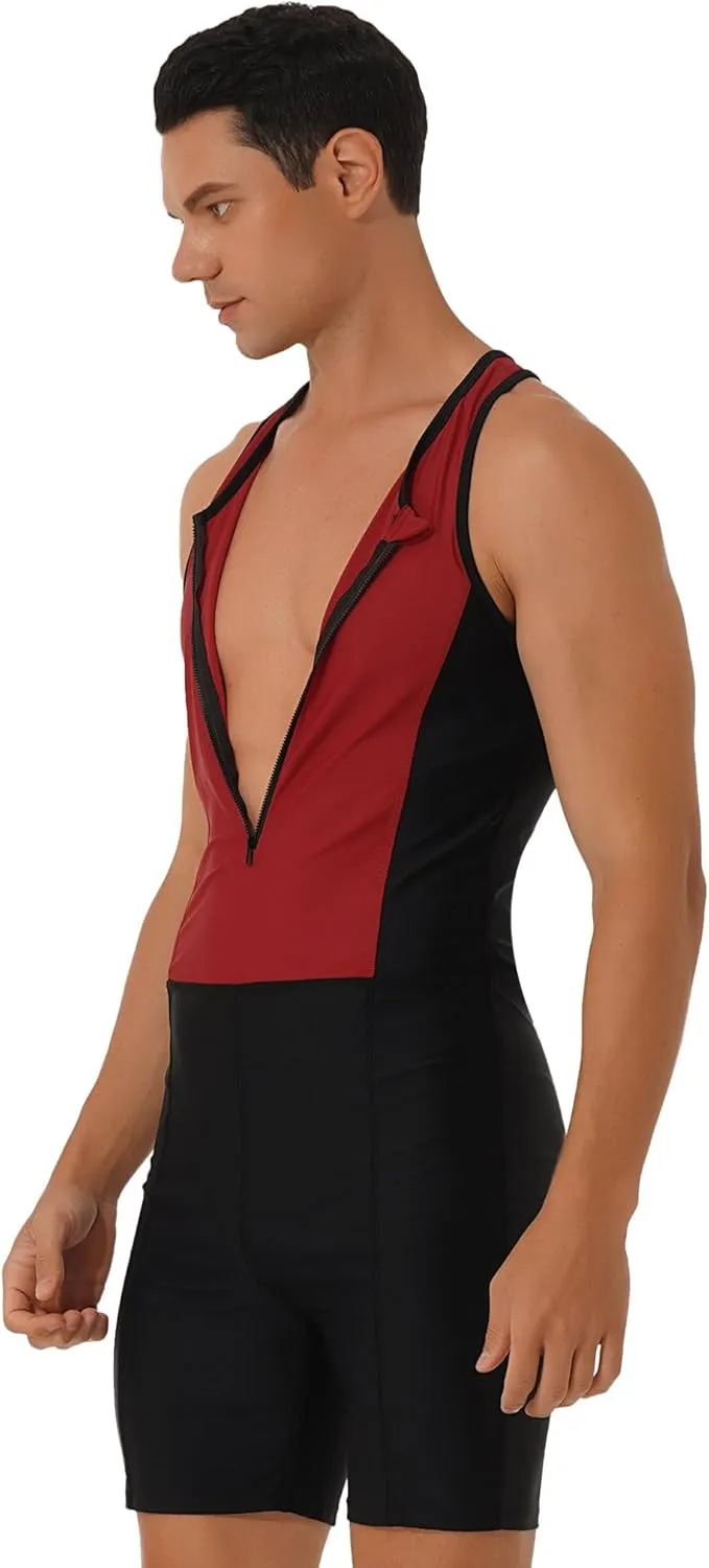 Mens One Piece Rash Guard Swimsuit Surfing UPF 50  Sun Protection Bathing Suits