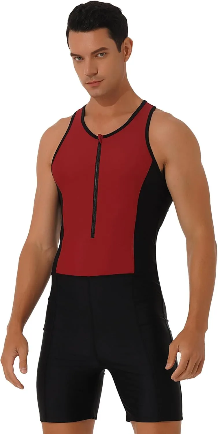 Mens One Piece Rash Guard Swimsuit Surfing UPF 50  Sun Protection Bathing Suits