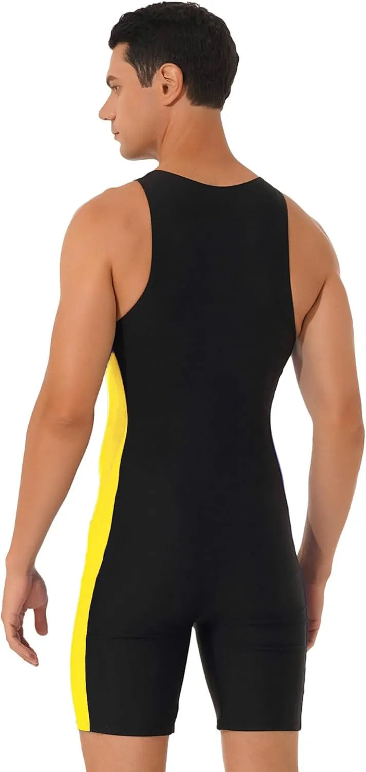 Mens One Piece Rash Guard Swimsuit Surfing UPF 50  Sun Protection Bathing Suits