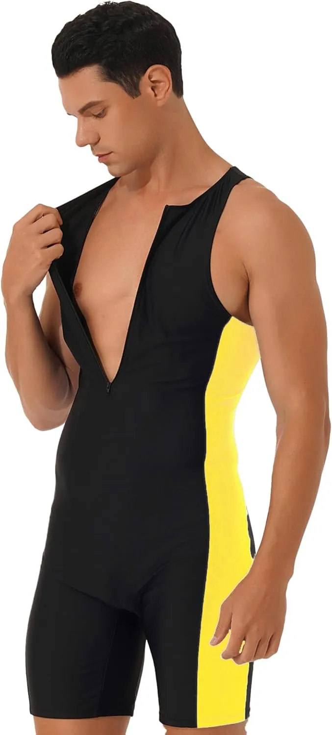 Mens One Piece Rash Guard Swimsuit Surfing UPF 50  Sun Protection Bathing Suits