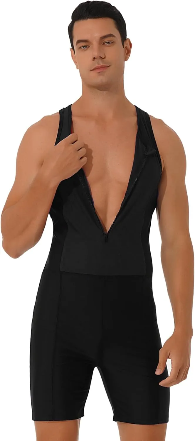 Mens One Piece Rash Guard Swimsuit Surfing UPF 50  Sun Protection Bathing Suits