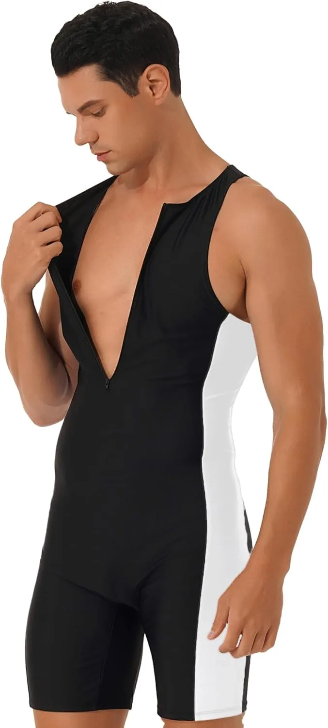 Mens One Piece Rash Guard Swimsuit Surfing UPF 50  Sun Protection Bathing Suits
