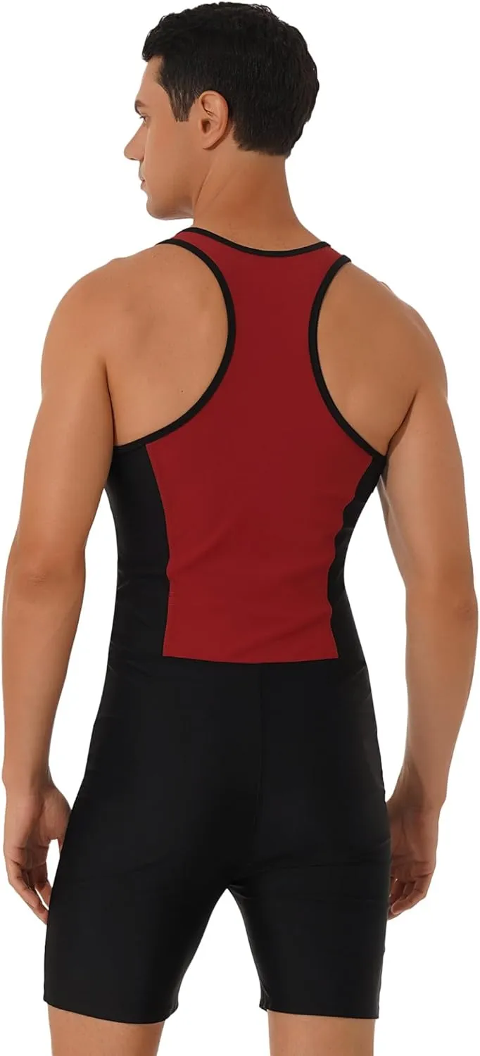 Mens One Piece Rash Guard Swimsuit Surfing UPF 50  Sun Protection Bathing Suits