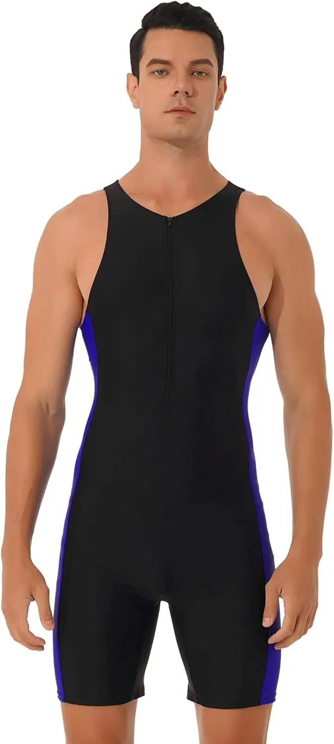 Mens One Piece Rash Guard Swimsuit Surfing UPF 50  Sun Protection Bathing Suits
