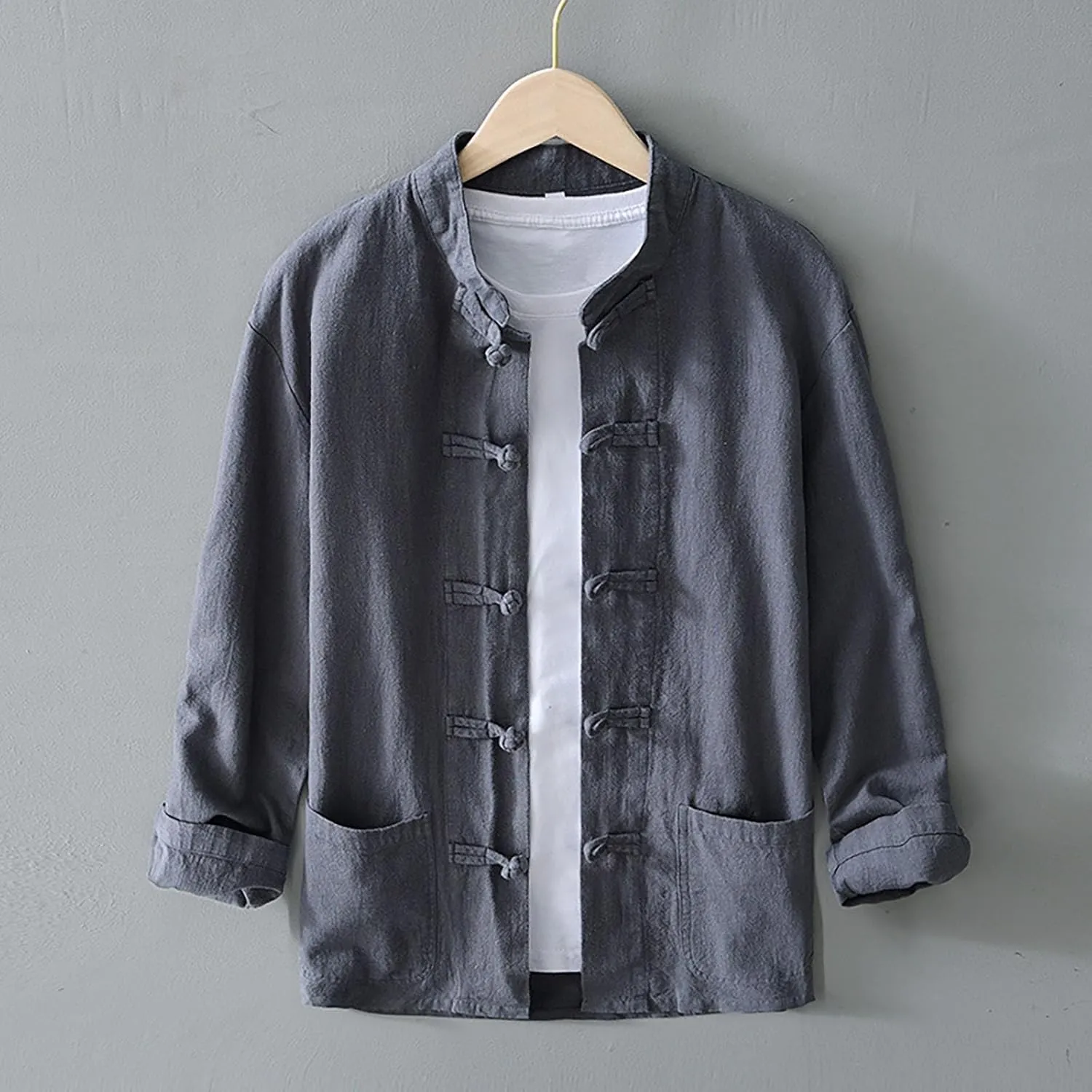 Men's Shirt Tang Suit Shirt Long Sleeve Traditional Kung Fu Uniform Chinese Frog Buttons Lightweight Jacket Summer