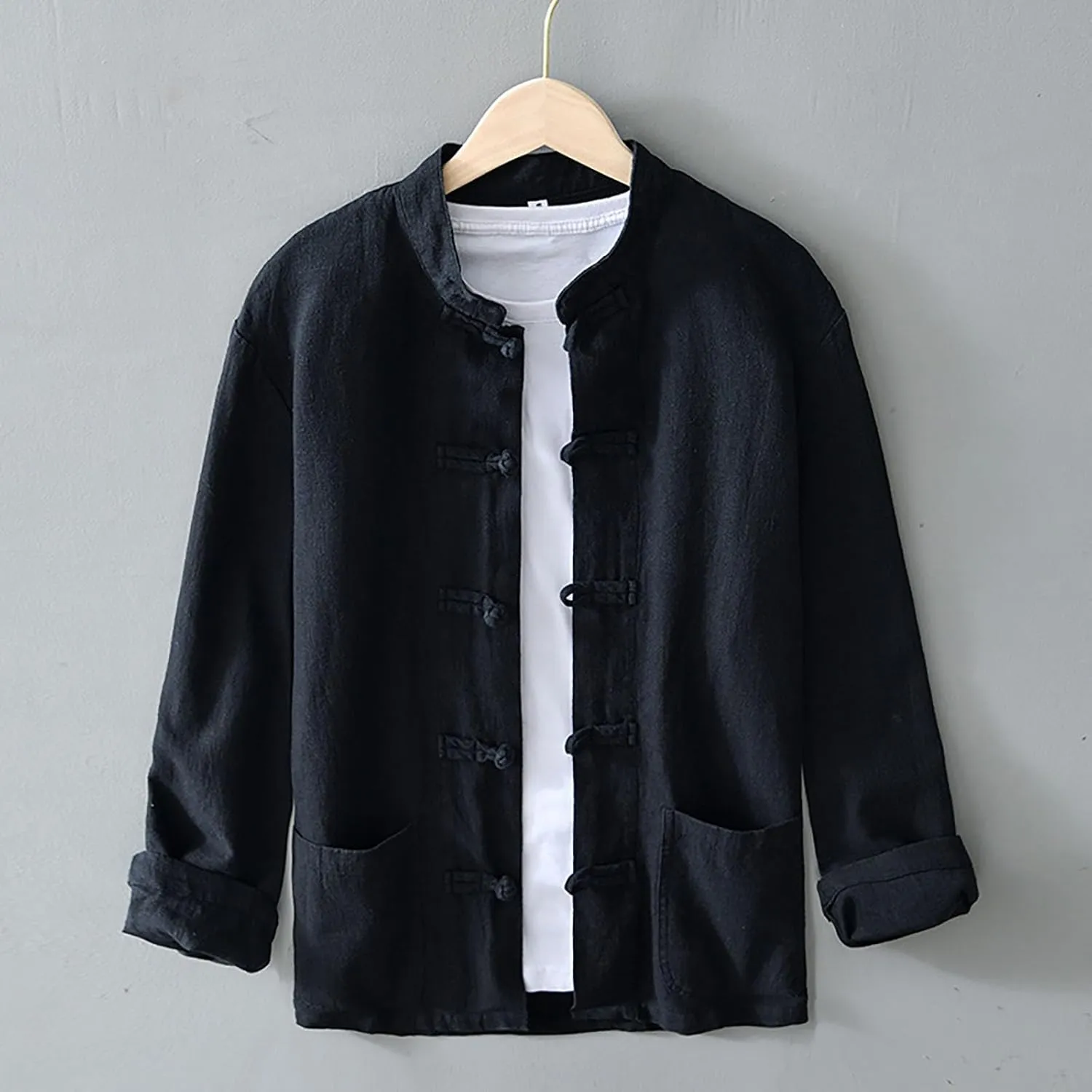 Men's Shirt Tang Suit Shirt Long Sleeve Traditional Kung Fu Uniform Chinese Frog Buttons Lightweight Jacket Summer