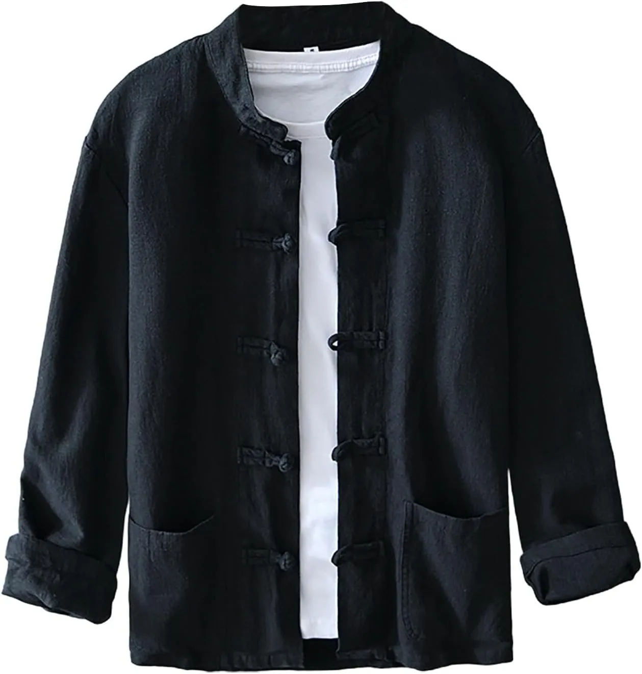 Men's Shirt Tang Suit Shirt Long Sleeve Traditional Kung Fu Uniform Chinese Frog Buttons Lightweight Jacket Summer