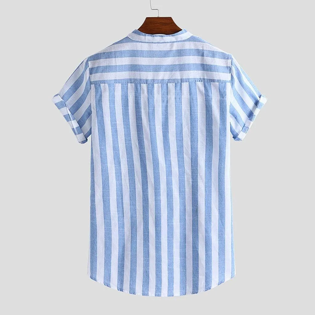 Mens Shirts Casual Men's Cotton Linen Henley Shirt Short Sleeve Button up V Neck Hippie Casual Beach T Shirt Blouses