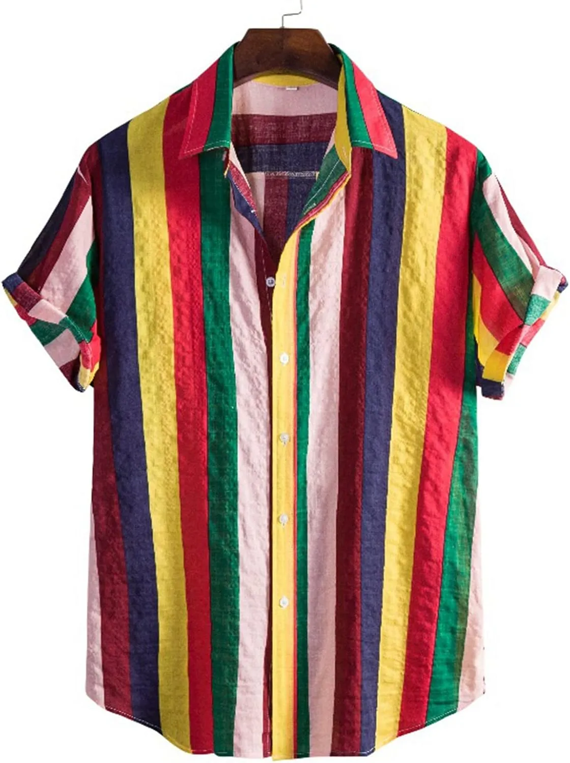 Mens Shirts Casual Men's Summer Hawaiian Shirts Short Sleeve Casual Button Down Striped Holiday Beach Shirts Tops