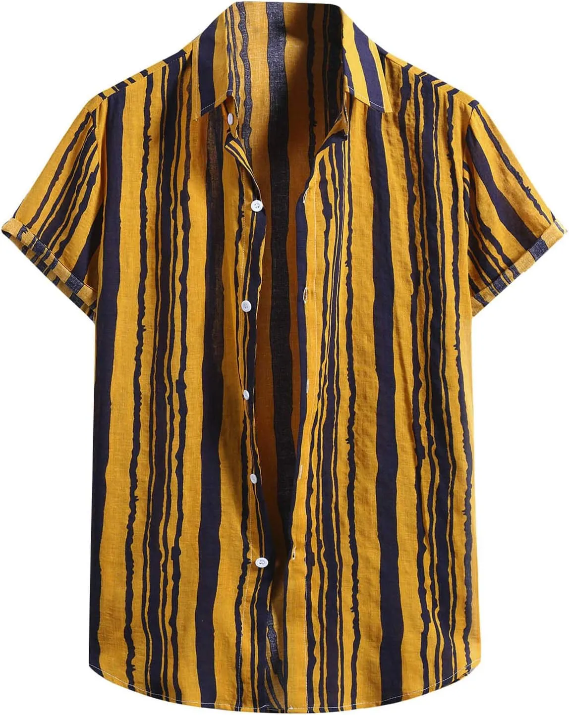 Mens Shirts Casual Men's Summer Short Sleeve Button Down Cotton Linen Striped Hawaiian Casual Holiday Aloha Shirt