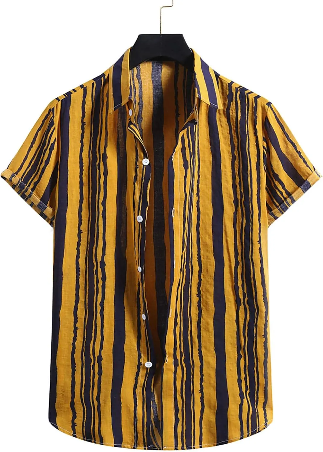 Mens Shirts Casual Men's Summer Short Sleeve Button Down Cotton Linen Striped Hawaiian Casual Holiday Aloha Shirt