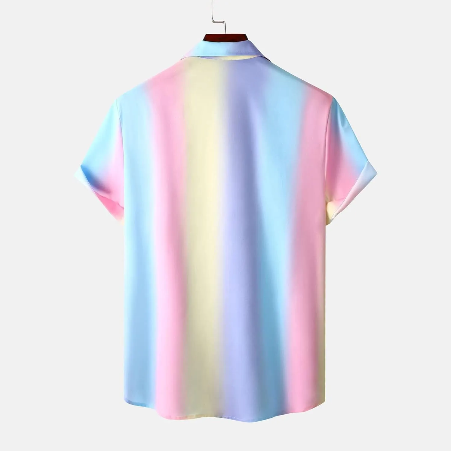 Mens Shirts Casual Men's Summer Short Sleeve V Neck Button up Casual Henley Striped Gradient Holiday Beach Shirts